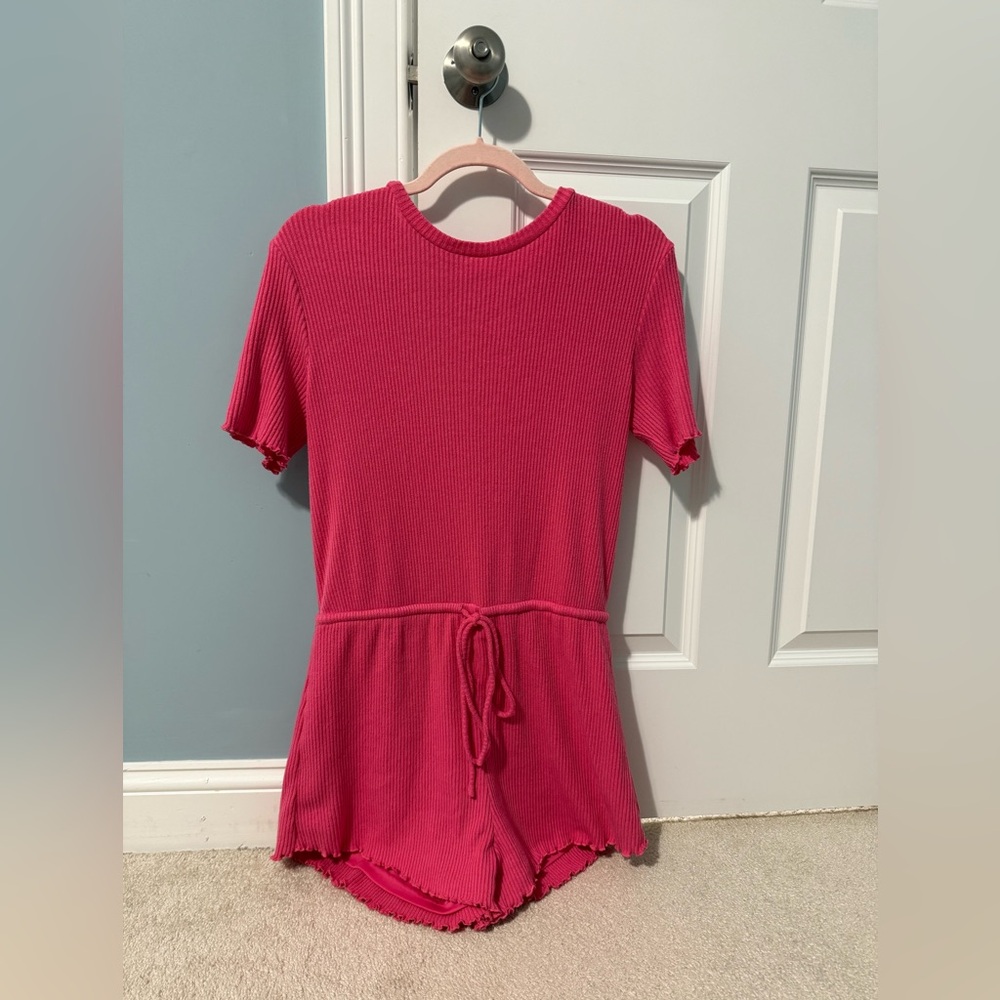 Cotton Candy Pink Ribbed Knit romper